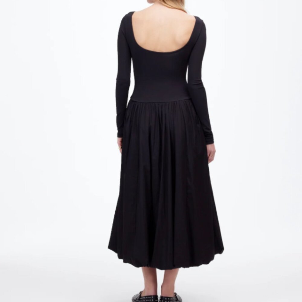 Madewell Dress Womens Midi Bubble-Hem Fit Flare Black Balletcore Size 0 NEW - Picture 2 of 8
